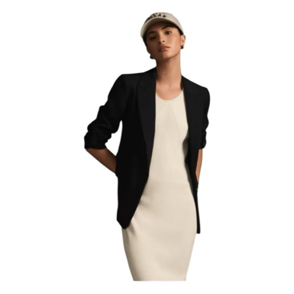 Maeve Anthropologie Lazar Roll-Sleeve Blazer Black Knit 2 - Picture 5 of 10